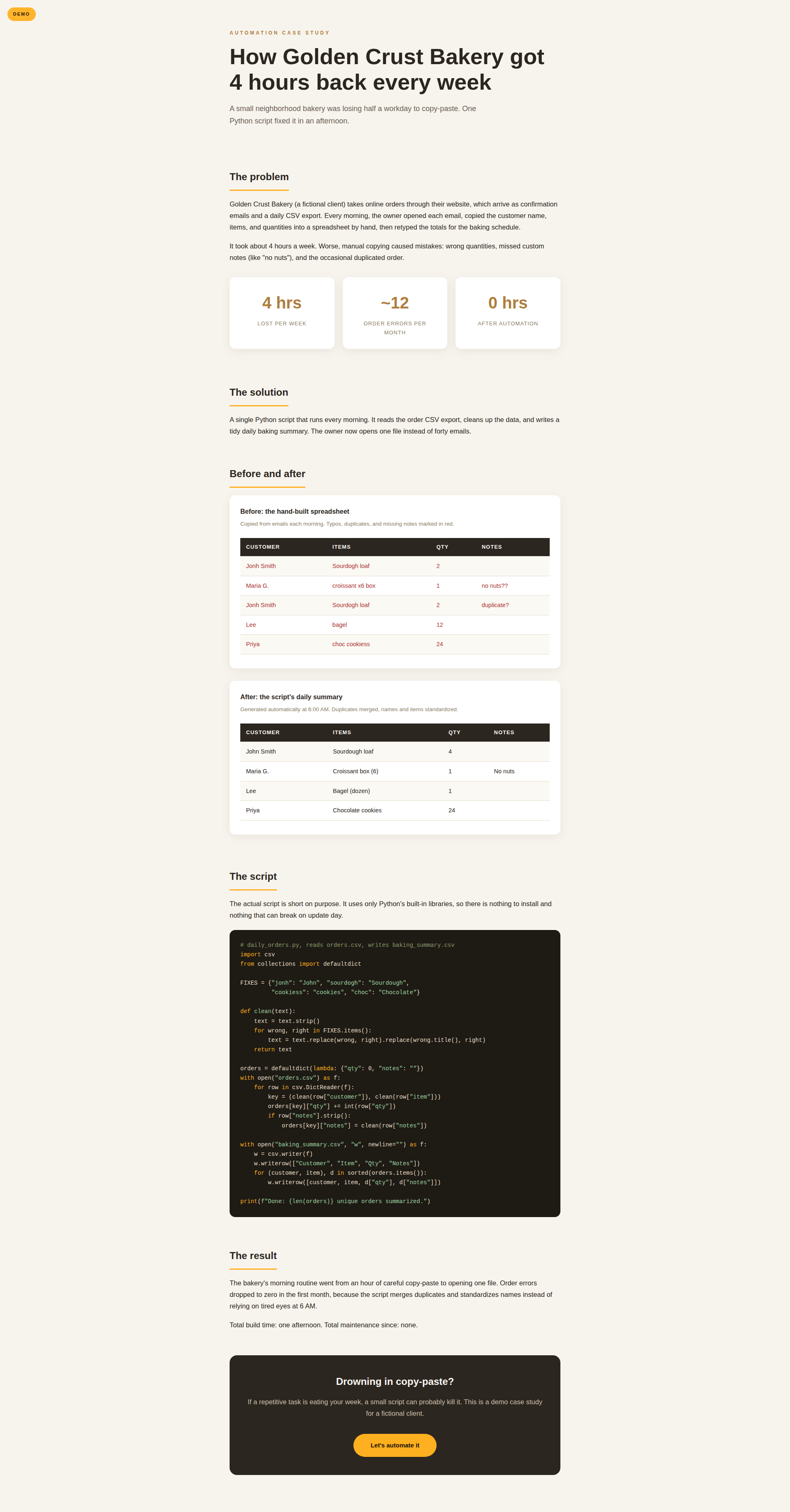 Golden Crust Bakery automation case study