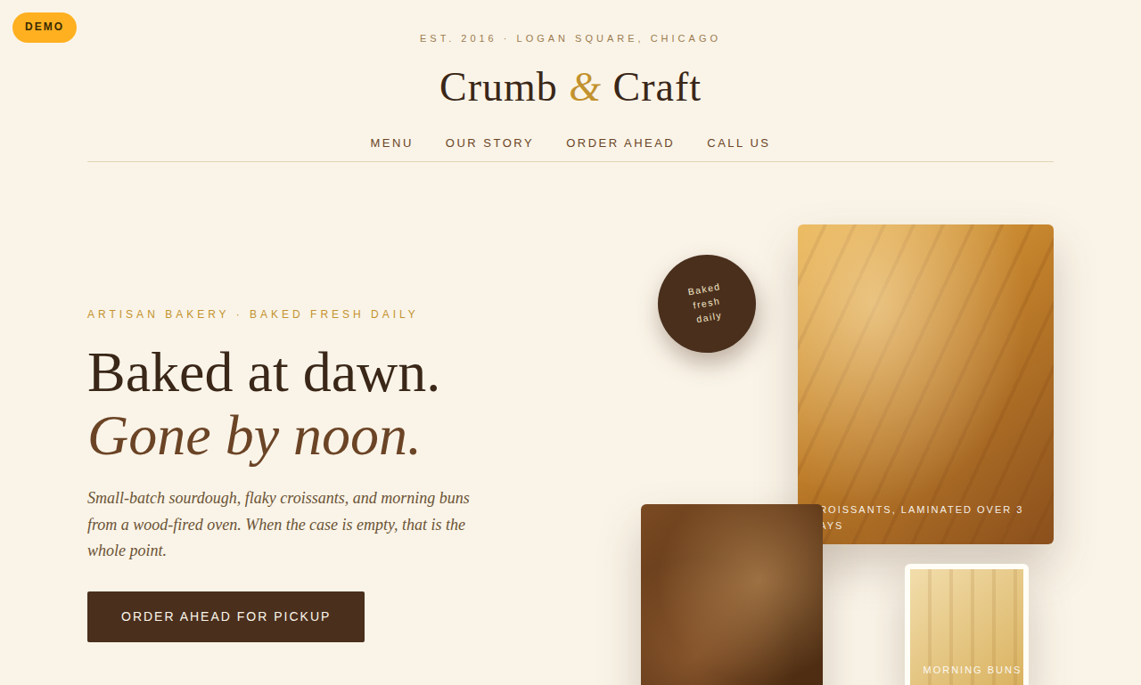 Crumb and Craft Bakery demo site